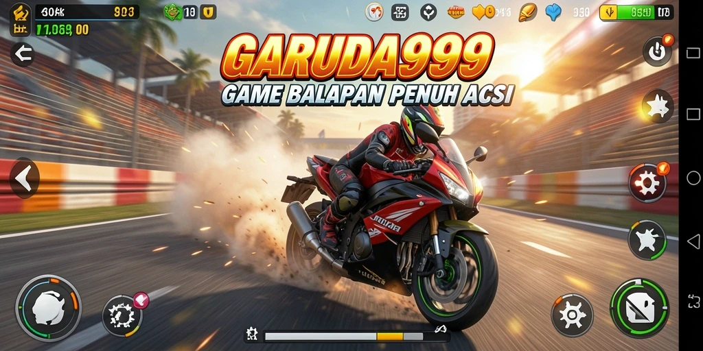 Tampilan gameplay seru dari GARUDA999 yang penuh aksi balapan motor.