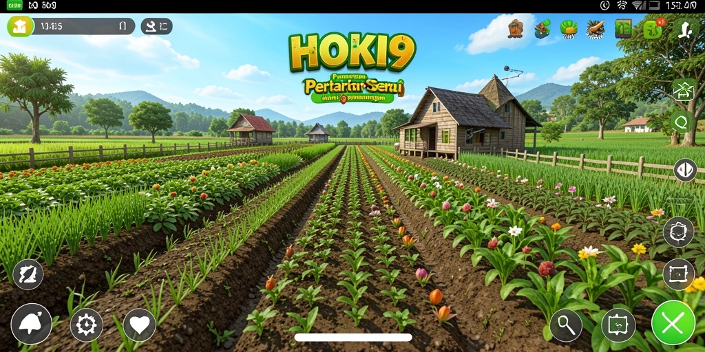 Tampilan gameplay HOKI9 yang menggambarkan suasana pertanian yang asri.