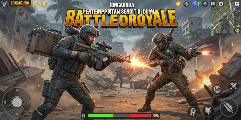 Gameplay mendebarkan dalam IDNGARUDA, dengan aksi Battle Royale yang seru.