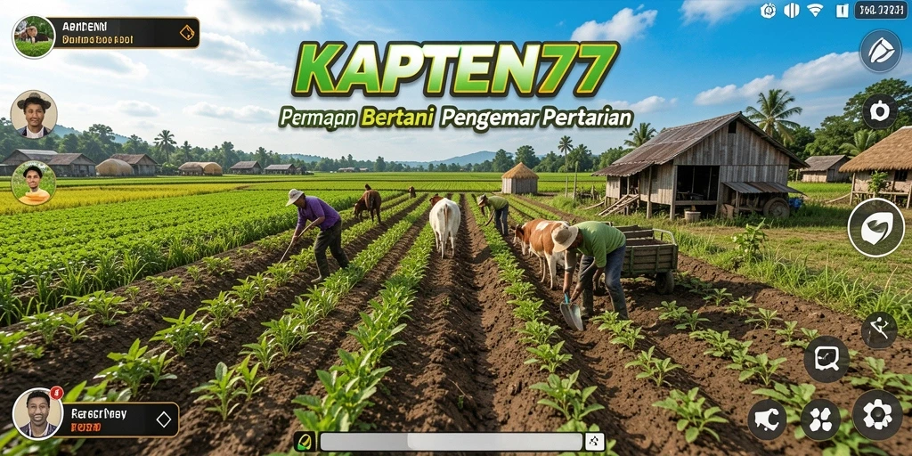 Tampilan gameplay KAPTEN77 dengan aktivitas bertani seru.