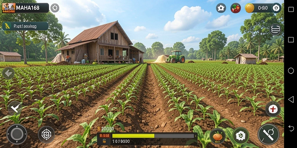 Tampilkan gameplay seru pertanian dalam game MAHA168.