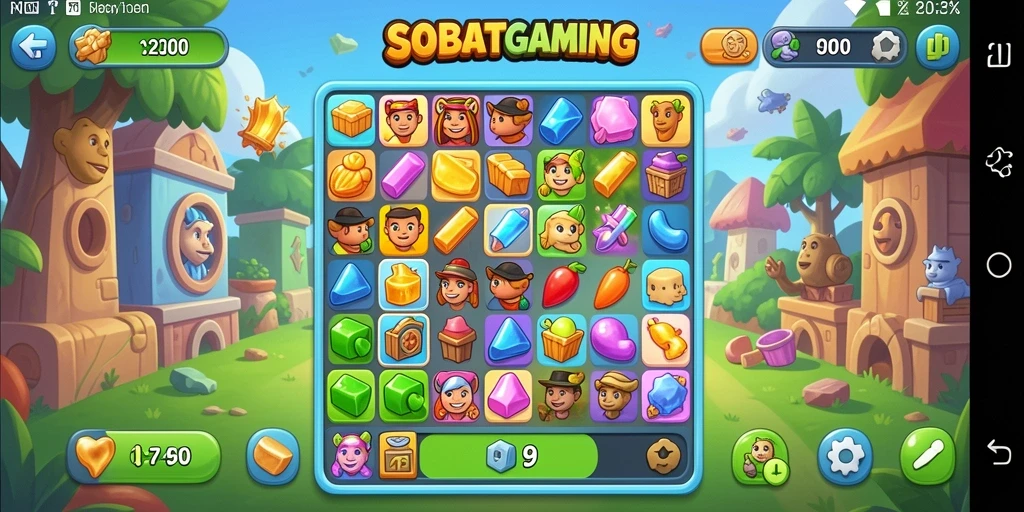 Tampilan gameplay seru di SOBATGAMING dengan tantangan match-3.