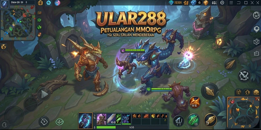 Screenshot gameplay ULAR288 menampilkan pertempuran epik di dunia MMORPG.