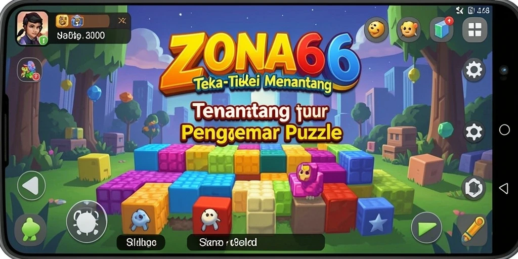 Tampilan screenshot ZONA66 menampilkan level teka-teki yang penuh warna.