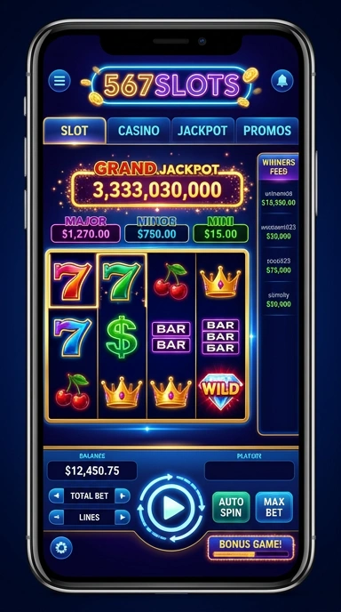 Tampilan awal aplikasi 567slots yang menarik.